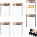 Glass Jars with Bamboo Wooden Airtight Lids 6oz 10oz Spice Jars Food Storage Containers for Home Kitchen, Tea, Salt, Pepper, Spices, Coffee, Herbs, Grains (6 OZ, 6 PCS)