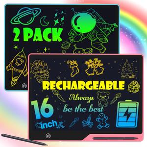 POPERFUN 2 Pack LCD Writing Tablet for Kids, 16 Inch Rechargeable Erasable Doodle Board Colorful Toddler Drawing Tablet, Preschool Learning Toys Christmas Birthday Gift 3-7 Year Old Girls(Pink/ Blue)