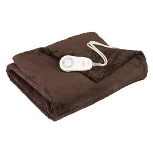Sunbeam Microplush Throw Electric Heated Blanket with Preheat Feature Two Digital Controller 10-Heat Settings Auto Shut-Off, UL Certified for Safety, Brown