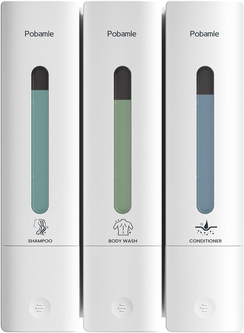 Shampoo and Conditioner Dispenser - Shower Soap Dispenser Wall Mounted No Drill - Shampoo Conditioner Body Wash Dispenser 3 Chamber - Easy Install for Bathroom Hotel White 1200ml