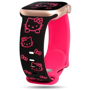 Girovo Cute Cat Engraved Band Compatible with Apple Watch Bands for Women 40/38/41/42mm (Series 11/10), Funny Cartoon Pattern Soft Silicone Sport Stylish Strap for iWatch Series 9 8 7 6 5 4 3 2 1 SE