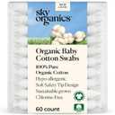 Sky Organics - Organic Baby Cotton Swabs, 60 ct. - Ultra Soft Baby Safe Tips - Strong & Durable - Hypoallergenic - Chlorine Free - Natural, Vegan & Cruelty Free - Skin Care & Baby Care