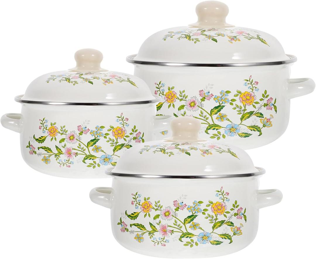 3pcs Set Enamel Pot Broth Pot Enamel Stock Small Sauce Pan Small Cooking Stew Pan Soup Casserole Stovetop Casserole Cooking 、 Binaural Kitchen Utensils