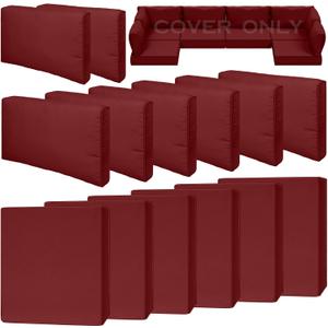 14 Piece Outdoor Patio Waterproof Cushion Covers, Fits 6-Seat Wicker Rattan Sectional Couch Chair Furniture Cover Replacement Set - Fade-Resistant Patio Cushion Covers with Zipper (Red)