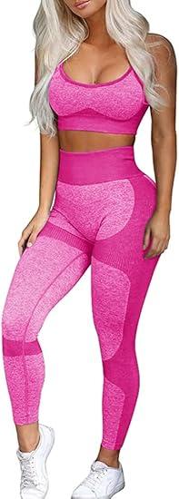 OLCHEE Women’s Workout Sets 2 Piece - Seamless Yoga Leggings and Cross-Strap Sports Bra Gym Outfits Activewear Matching Set Size Large