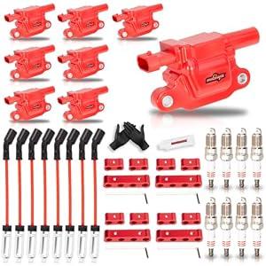 8 Pack Red Square Upgraded Ignition Coil Pack and Spark Plugs and Wires Set for Buick/ Cadillac/ Chevrolet/ GMC/ Hummer Escalade Express Savana 2500 5.3L 6.2L 6.0L 4.8L Replaces UF413 12570616