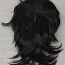 Mens Black Wig Short Layered Natural Fluffy Wig Synthetic Heat Resistant Halloween Cosplay Hair Wig