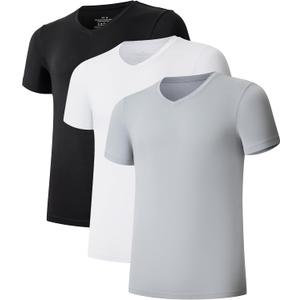 CF Men's Undershirts Bamboo Rayon Shirts for Men Moisture Wicking T-Shirt Classic V Neck Cooling Tee Shirts 3 Pack (White/Black/Grey, XL)