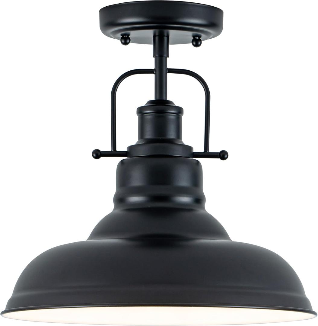 Famrhouse Ceiling Light, Semi Flush Mount Light Fixture with Metal Dome Shade, Balck Ceiling Light for Hallway, Entryway,Kitchen