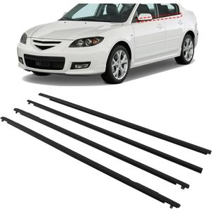 Window Molding Trim Seal Belt 4pcs Black Compatible with Mazda 3 BK Series Sedan Hatchback 2004-2009