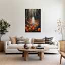 Vintage Halloween Wall Art Ghost in the woods with pumpkins Poster haunting ghost Canvas print dark academia gothic oil painting for Halloween Party House Room Decor 8x12inch Framed