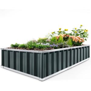 KING BIRD Raised Garden Bed 68"x 36"x 12" Galvanized Steel Metal Outdoor Garden Planter Box Kit with 2 Pairs of Gloves (Dark Grey)