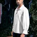 Karlywindow Men's Medieval Pirate Shirts Lace Up Stand Collar Wide Cuff Halloween Costume Shirt Tops