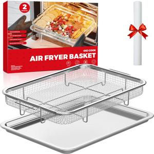 Air Fryer Basket for Oven, 15.6"x11.6" Medium Stainless Steel Baking Tray Pant Oven Air Fryer Pan Rack for Cooking Baking Dishwasher and Broiling