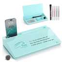 TOWON Small Compact Glass Desktop Whiteboard with Storage – 12 x 7 in Dry Erase Board for Desk, Home Office, School | Includes 5 Markers, Eraser & Holder | Space-Saving Organizer, Aesthetic Teal Blue