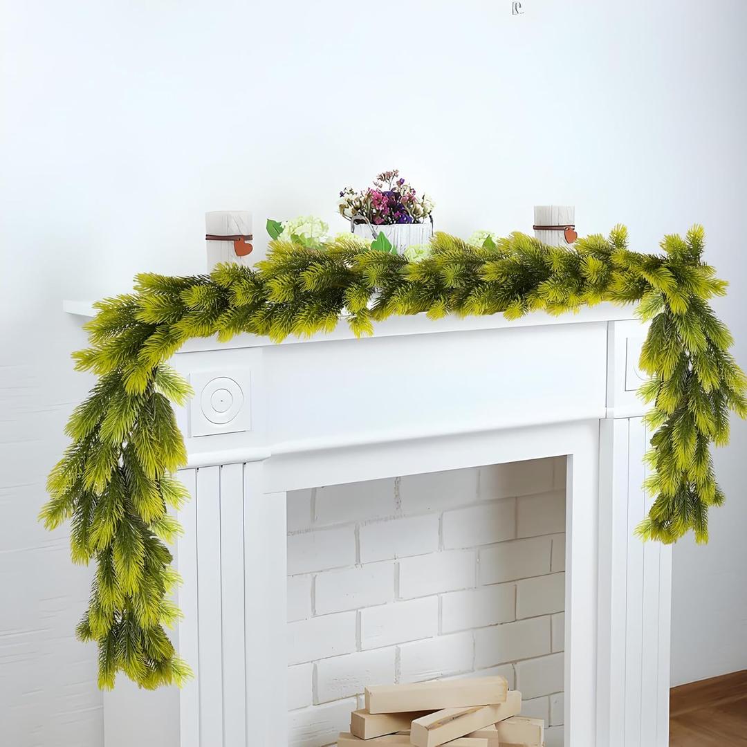 Christmas Garland DIY Greenery Norfolk Pine Garland Indoor Outdoor Decorations Artificial Plants & Flowers Vines for Xmas Holiday Wedding Party Stairs Railing Fireplace Mantle (G2)
