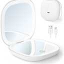 Compact LED Travel Magnifying Makeup Mirror - 1X/10X Rechargeable 4-inch Magnifying Mirror with Light, 3-Level Dimmable, Compact Portable Mirror for Purses & Travel, White