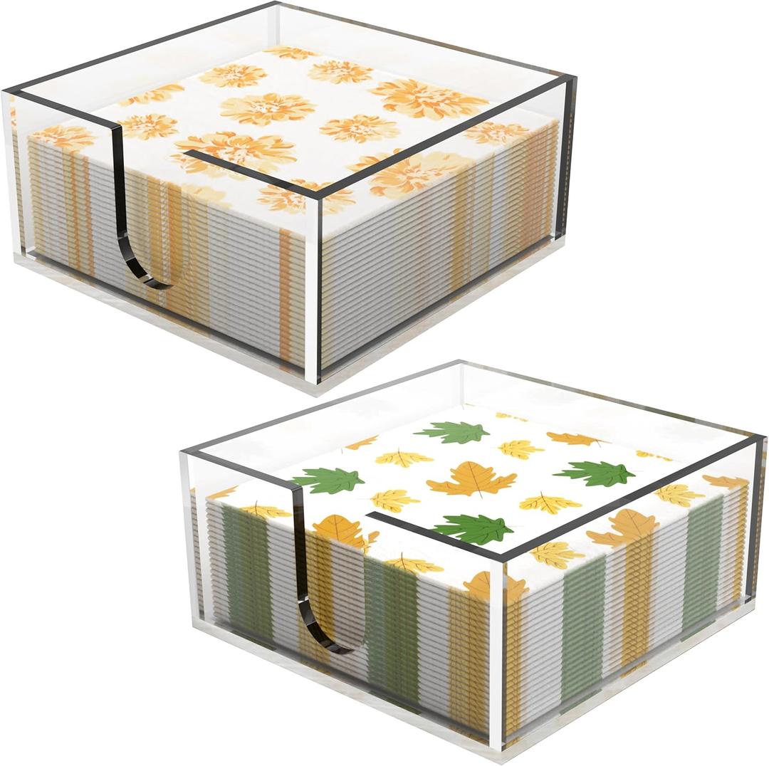 Rubtlamp 2Pcs Acrylic Napkin Holder Bathroom - 0.2Inch Thickness Acrylic Guest Towel Napkin Holder - Hand Towel Tray for Kitchen, Parties, Weddings, Party, Hotel, Restaurant (Clear, 5.5X5.5X2.5)