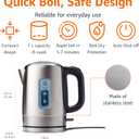 Amazon Basics Electric Stainless Steel Kettle for Tea and Coffee, BPA-Free, Fast Boiling, Auto Shut-Off, 1 Liter, 1500W, Black and Silver