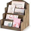 PUERSI Greeting Card Display Stand, Wooden 4-Tier Postcard Display Stand Holder for Sticker, Vendors, Retail Stores, Brown