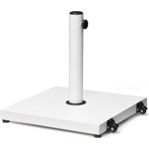 VredHom Patio Umbrella Base with Wheels, 43lbs White Outdoor Umbrella Stand | With 2 Wheels, Square Heavy Duty Base, Suitable for 6-12FT Market & Fringe Umbrella, for Deck, Lawn, Pool