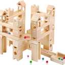 Wooden Marble Run for Kids Ages 4-8  80 Pieces Marble Rush Track Maze Construction Toy, STEM Building Blocks, Educational Gift for Boys & Girls