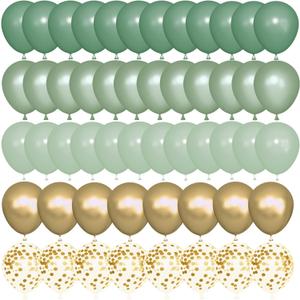 72Pcs Sage Green Balloons Set, Green Latex Balloon with 12inch Pearl Metallic Gold Balloons Light Olive Confetti Balloons for Baby Shower Birthday Wedding Party Decorations Supples