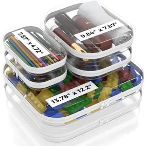 Extra Large 13.7" Durable Clear Hard Shell Zipper Case 6 Pack, 2x Large, 2x Medium, 2x Small, Clear Travel Makeup Case, Hard Plastic Travel Toiletry & Cosmetic Bag, Toy & Make Up Organizer Pouch (White)