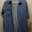 chouyatou Women's Summer Loose Hand Pocket Midi Long Tunic Denim Shirt Dress (Large, Dark Blue)