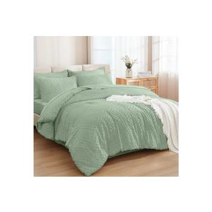 Andency Sage Green Queen Comforter Set, 3 Pieces Bedding Comforter Sets (1 Seersucker Textured Comforter & 2 Pillowcases), Lightweight Microfiber Down Alternative Queen Size Bed Set (90x90 inches)