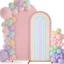 Mindsoft 7.2 ft + 6 ft Rainbow Arch Backdrop Stand Covers Pastel Background Arched Stretchy Fabric Backdrop Cover for Boho Dasiy Birthday Party Wedding Baby Shower Decoration(Macaroon Pink)