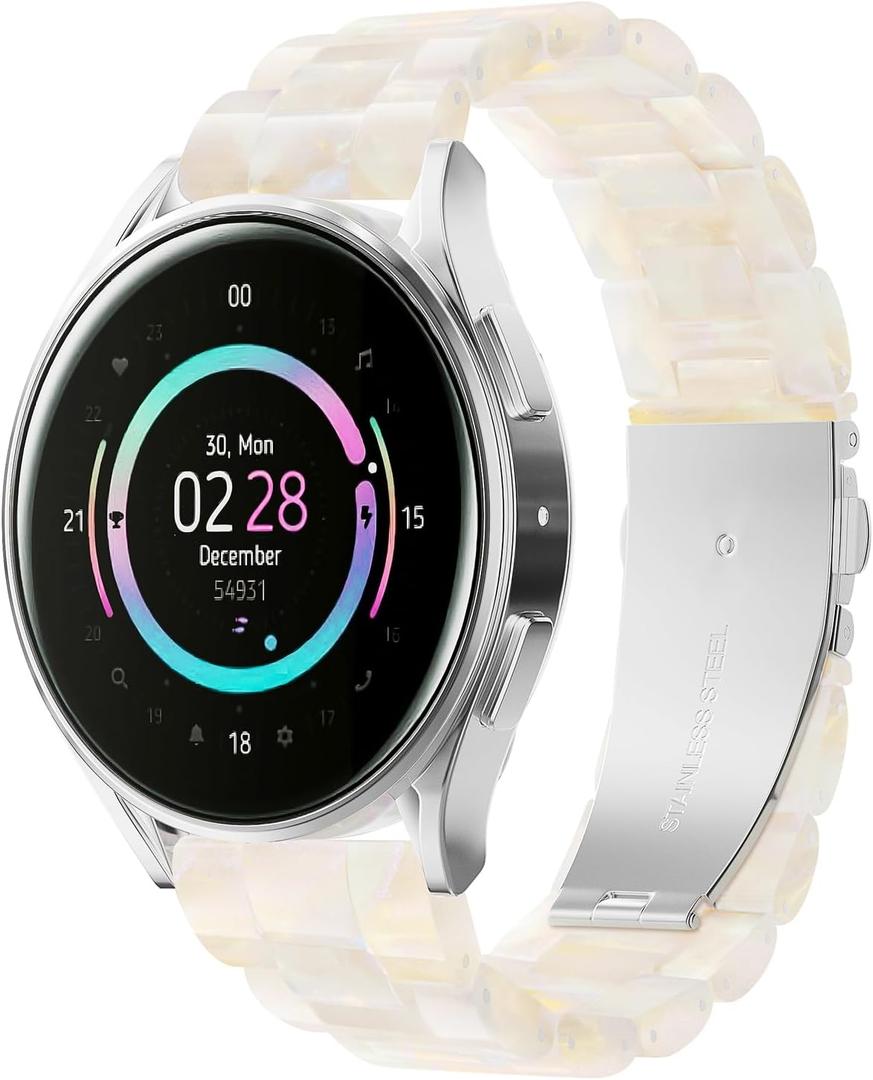 Resin Band Compatible with Samsung Galaxy Watch 7/FE/6/5/4 44mm 40mm, Watch 5 Pro 45mm/Watch 4 Classic 46mm 42mm Band 20mm Lightweight Replacement Strap for Galaxy Watch 3 41mm/Active2 Ivory (Colorful Ivory White)