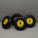(4 Pack) AR-PRO 4.10/3.50-4" All Purpose Utility Air Tires and yellow Wheel - with 10" Inner Tube, 5/8" Axle Bore Hole, 2.2" Offset Hub and Double Sealed Bearings for Hand Trucks and Gorilla Cart