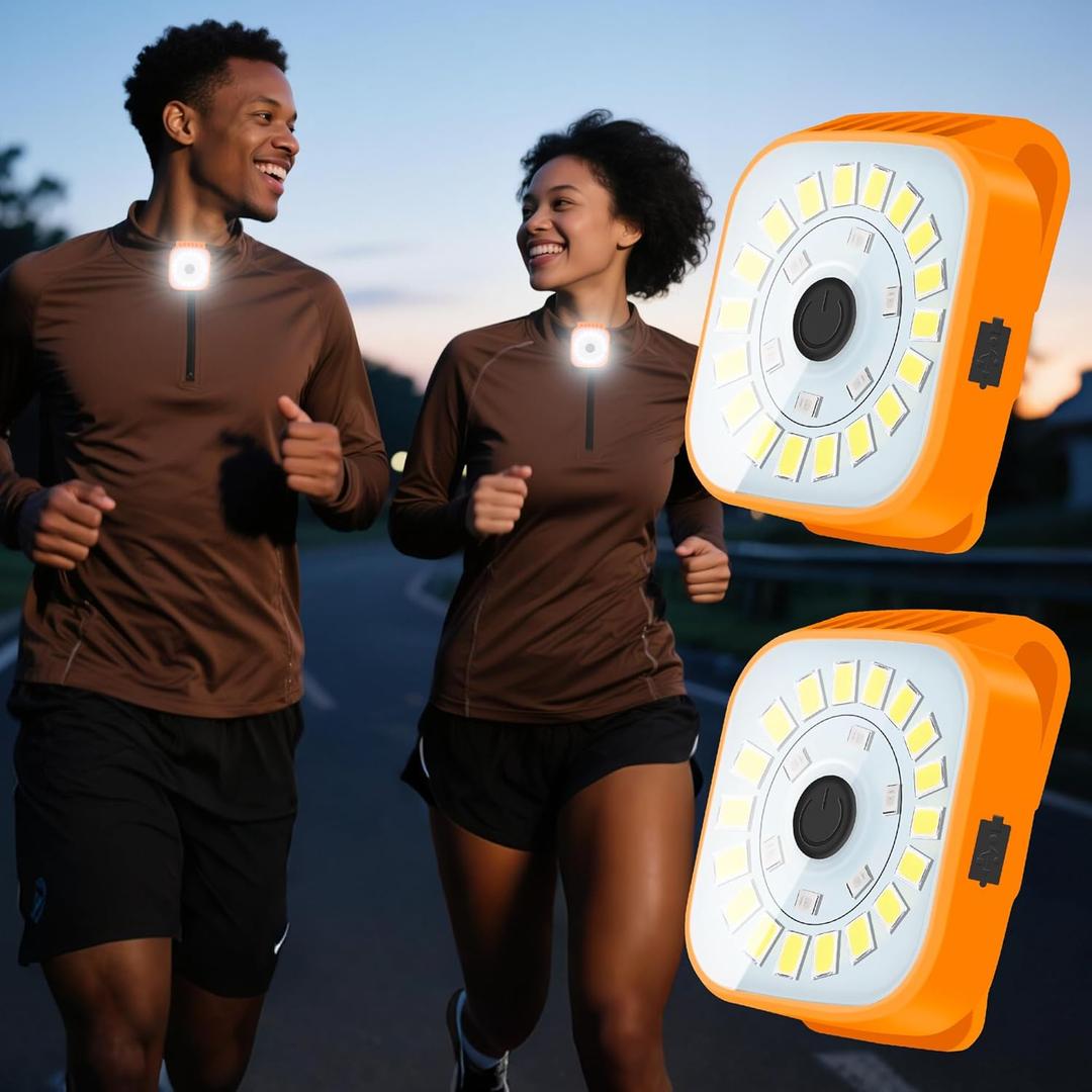 2 Pack Running Lights for Runners, 4 Modes LED Rechargeable Clip On Flashlights, Walking Light Safety Dog Lights for Night Walking, Running Accessories for Fishing Biking Camping Hiking Gear (Orange)