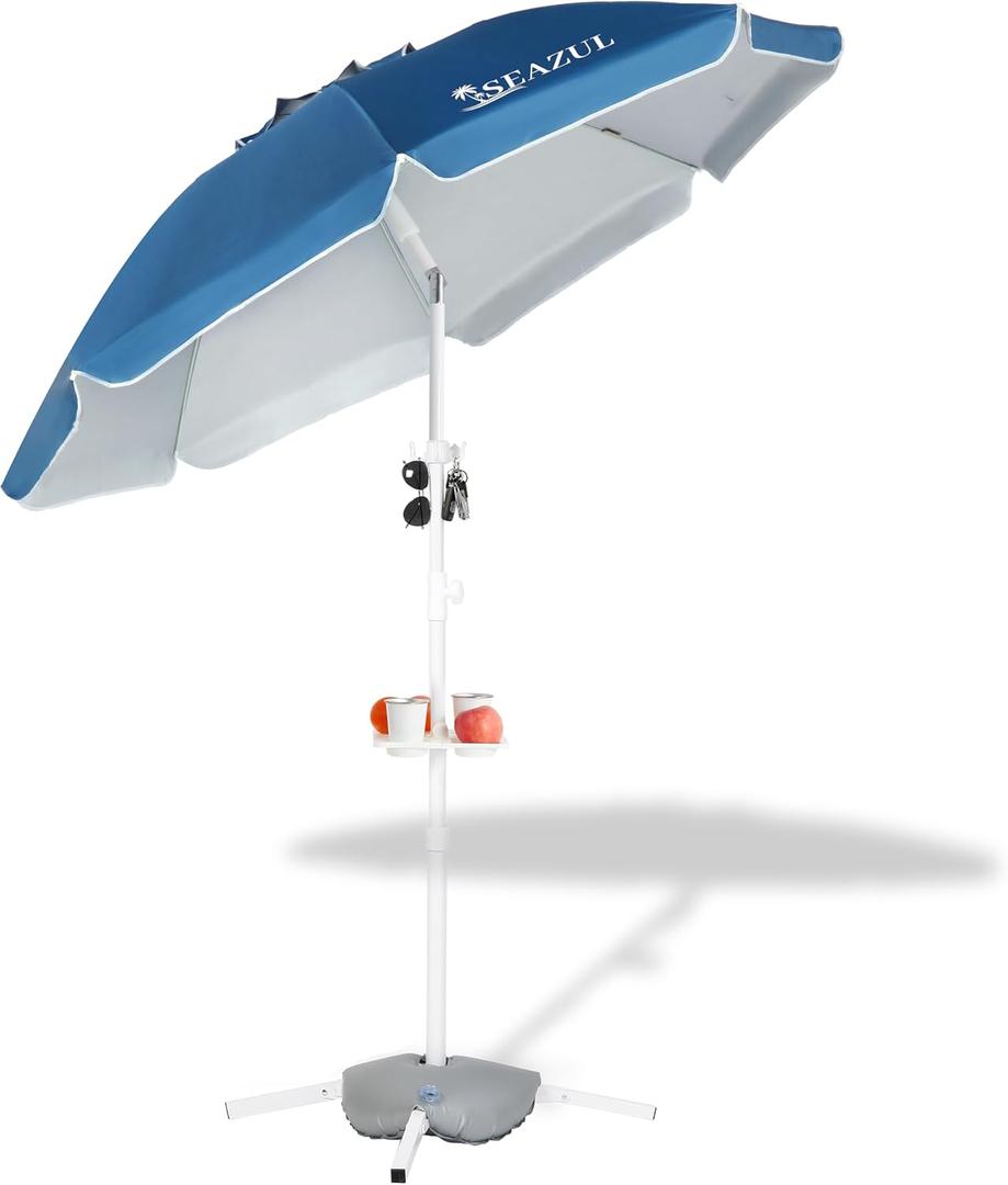 Seazul 6.5ft Sun Shade Umbrella, Portable Umbrella with Stand for Sports, Water Weight Bag, Adjustable and Lightweight, Sun Protection, Blue