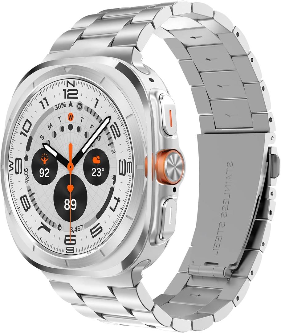 SPGUARD Metal Band Compatible with Samsung Galaxy Watch 7/8 Ultra 47mm (2025/2024), No Gap Stainless Steel Band Strap for Men Women Business, NOT for Other Models (1-SILVER)