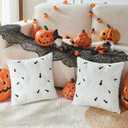 2 x Halloween Pillow Covers 18x18 inch Set of 2 White Throw Pillow Cases Soft Plush Cushion Case for Chair Sofa Bedroom Living Room Home Decor (White Pumpkin)