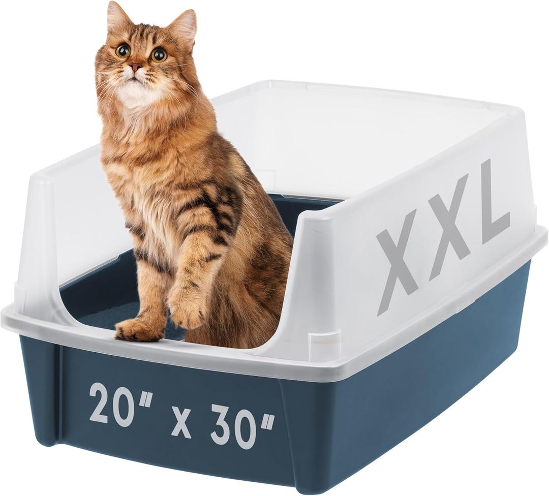 IRIS USA XX-Large Cat Litter Box, Open Top Extra Large Litter Box for Big Cats and Multi-Cat Households, High Sided Scatter Shield, Easy to Clean, 30" L x 20" W x 14" H, Navy