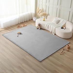 Hakuna Matte CloudSoft Baby Play Mat for Floor 80" x 110" Gray – Coral Velvet Memory Foam Rug for Crawling & Cozy Play – Non-Slip, Water-Resistant, Easy-CareTummy Time Mat, Playmat for Playpen