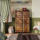WLIVE Fabric Dresser for Bedroom, 5-Drawer Tall Dressers, Storage Organizer with Fabric Bins, Wood Top, Sturdy Steel Frame, Chest of Drawers for Closet, Hallway, Rustic Brown Wood Grain Print, 11.8"D x 15.7"W x 47.5"H