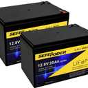 12V 20Ah Lithium LiFePO4 Deep Cycle Battery 2 Pack, 4000+ Cycles Rechargeable Battery for Electric Scooter, Ride On Toy, Lighting, Power Wheels, Fish Finder and More with Built-in 40A BMS