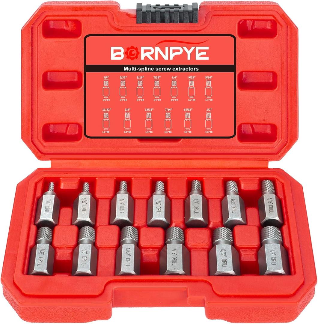 13 PCS Screw Extractor Set, Hex Head Multi-Spline Easy Out Bolt Extractor Kit Stripped Allen Screw Removal Tool Chrome Molybdenum Alloy Steel Remover Tool for Broken Rounded Rusted Bolts Screws Nuts