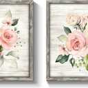 TAR TAR STUDIO Flowers Picture Wall Art Print: Framed Floral Painting Blossom Artwork on Wooden Boards for Bedroom (12" x 12" x 2 PCS, Multiple Sizes/Material)