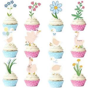36Pcs Silly Goose Cupcake Toppers Birthday White Goose Baby Shower Theme Kids Baby Boy Girl Decorations Party Supplies for Baby Boy Girl Cake Decorations Birthday Party Supplies, Set of 2