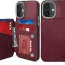 GUERNICA for iPhone 16 Wallet Case with RFID Blocking Card Holder for Women Men, Kickstand Shockproof Phone Case for iPhone 16(6.1"),Wine Red