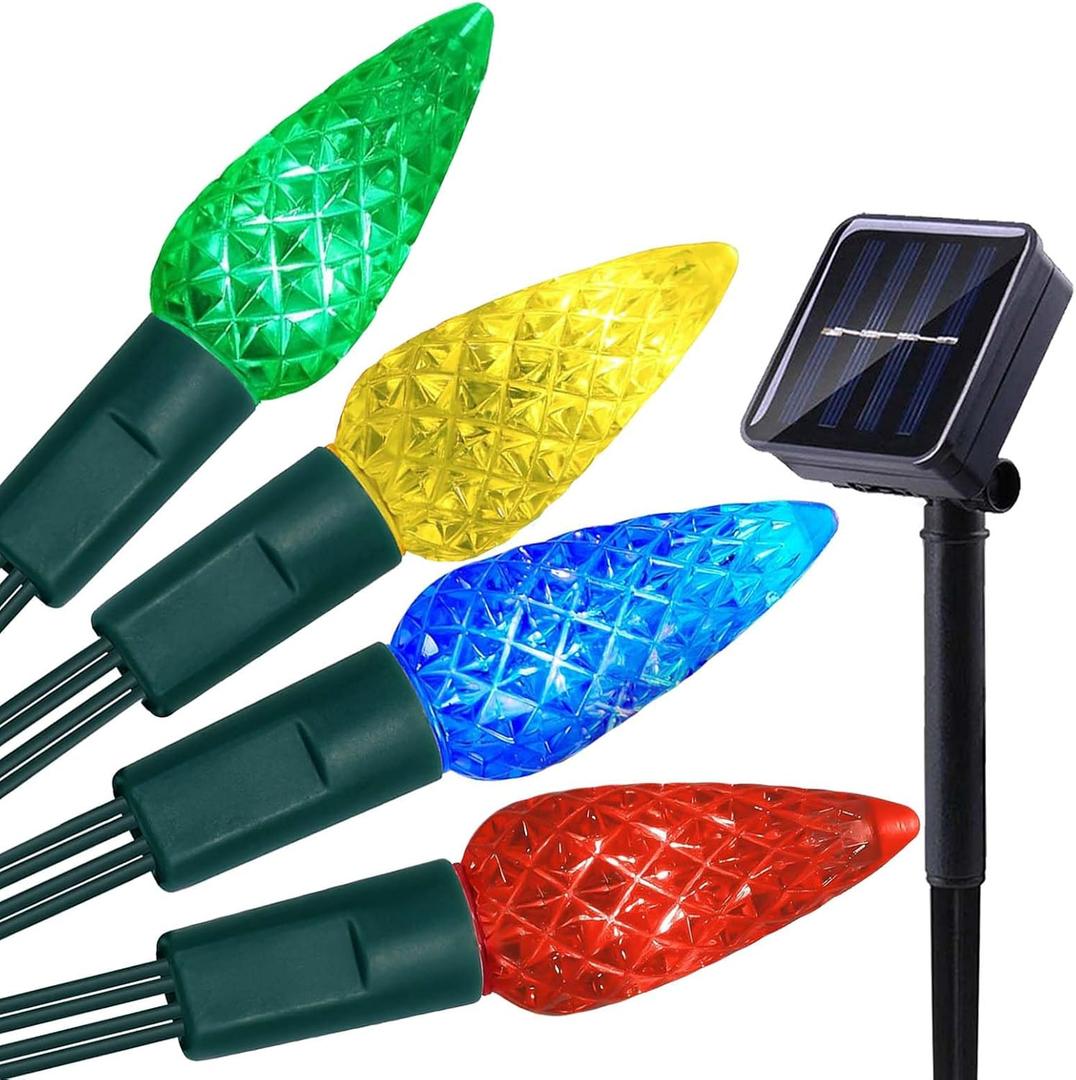 ITICdecor Solar C6 Strawberry String Lights Outdoor, 50LED LED Christmas Fairy Lights Decor, 8 Lighting Mode, Waterproof for Indoor Outdoor Patio Xmas Tree Party Decor(Multicolor)