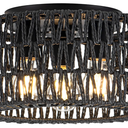 Rattan Ceiling Light Fixture, 3Light Bohemian Modern Woven Ceiling Light, Black Boho Flush Mount Ceiling Light for Bedroom Living Room Dining Room, Bulb Not Included, Black