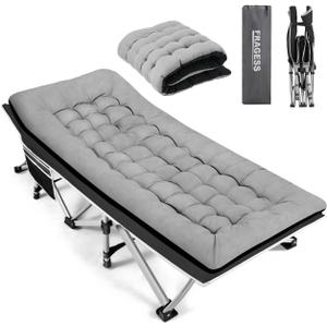 Fragess Portable Camping Cot, Sleeping Cots for Adults, 28" Extra Wide Folding Cot Max Load 600LBS with Thick Mattress, Portable Camping Bed for Outdoor Camp/Office, Home Nap (Black+Grey)