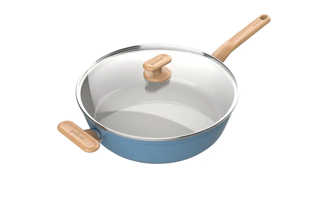 GoodCook Healthy Ceramic Titanium-Infused 11” Jumbo Cooker with Lid, Light Blue – Induction Cookware, Nonstick Cooking Pan, Food Cooker for Stir-Fry, Vegetables, Chicken, Steak, Sauces