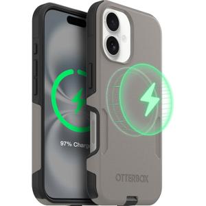OtterBox iPhone 16 (Only) Commuter Series Case Built-in MagSafe Thin, Dual-Layer, Pocket-Friendly, Port Cover Pompeii Grey (Grey/Black)